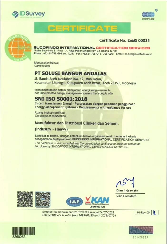 Sertifikat – ISO 50001 – Sistem Manajemen Energi