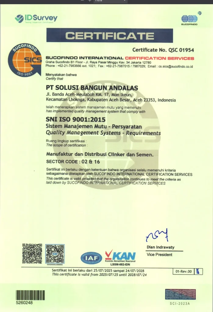 Sertifikat ISO 9001 – Sistem Manajemen Mutu